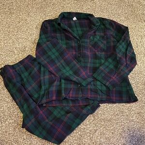 Adult Womens Old Navy Large Dark Green Plaid Flannel PJs